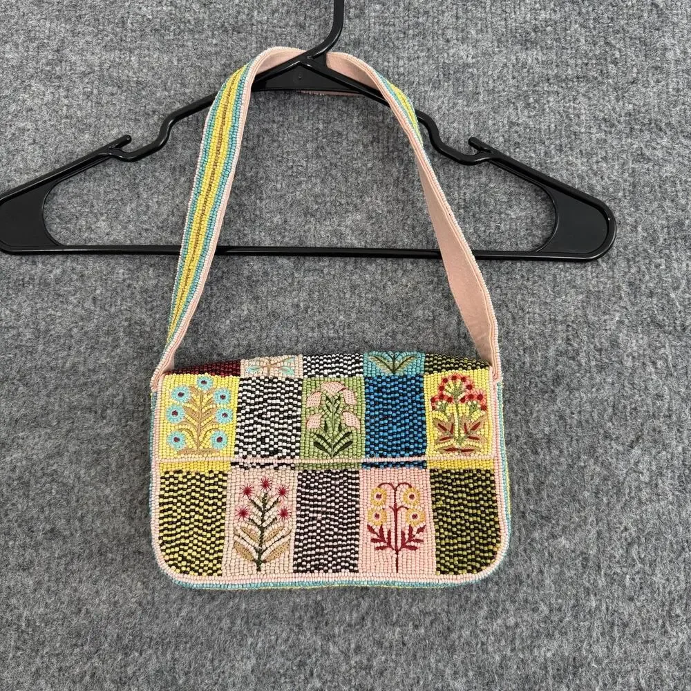 Anthropologie Maeve The Fiona Beaded Bag in Floral Patchwork Boho Cute Spring